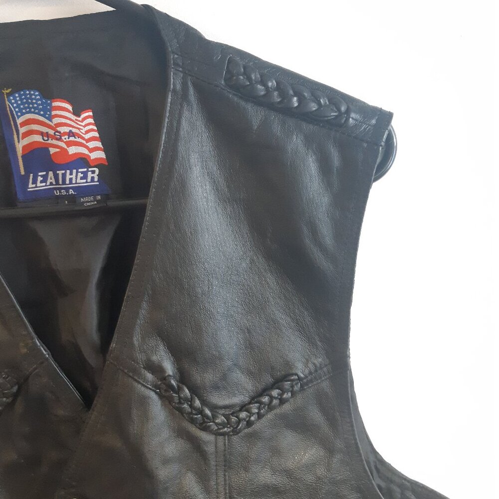 USA Leather - Men's - Genuine Black Leather Braided Trim & Side Laces - Large - Picture 9 of 16